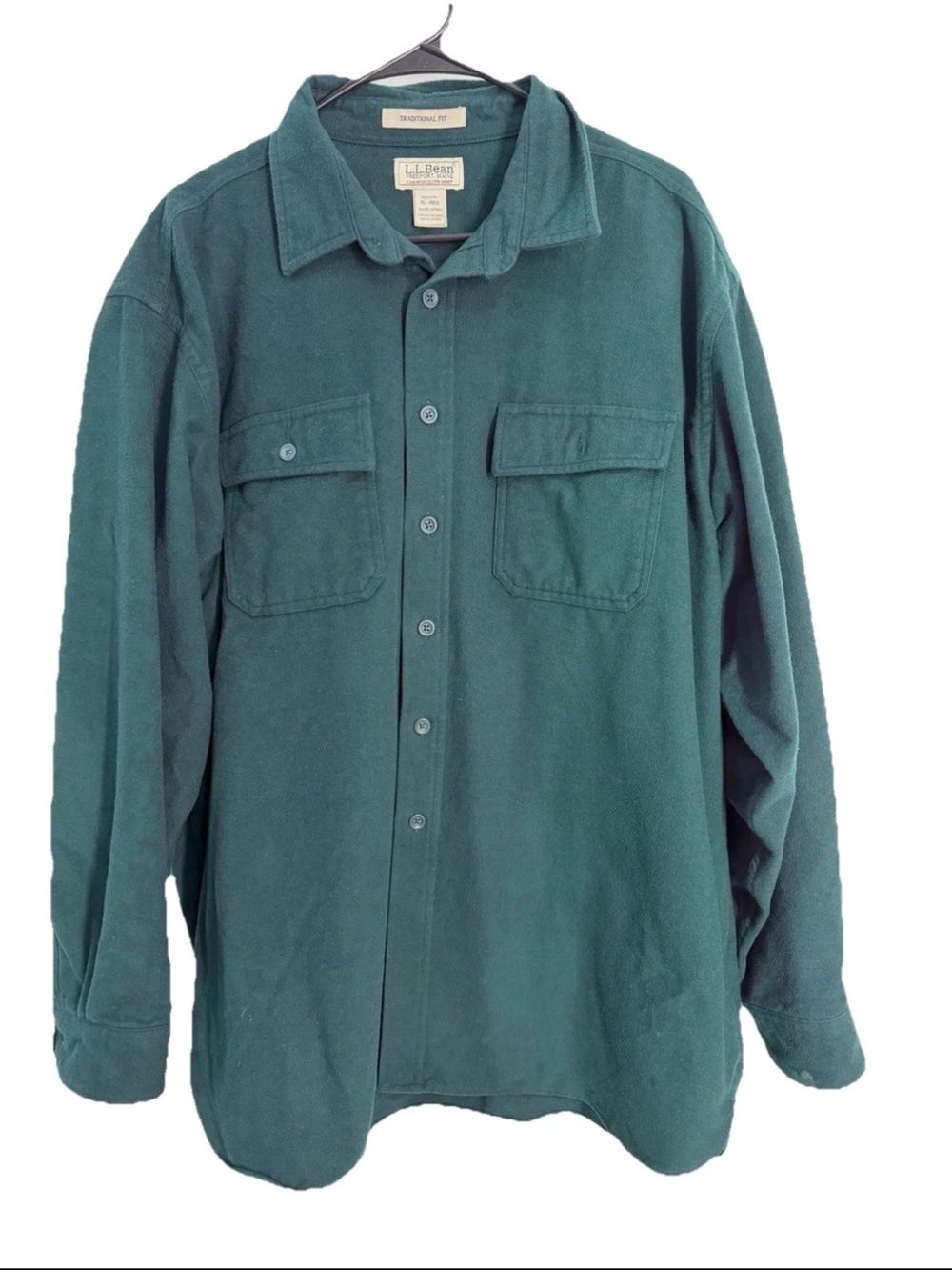 LL Bean Chamois Cloth Shirt  XL Green Flannel Traditional Button Up Christmas
